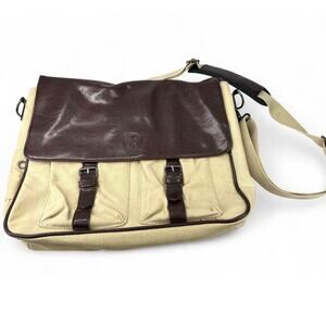 Warner Brothers Canvas Tote Messenger Laptop Bag Tan Brown Laptop Commuter